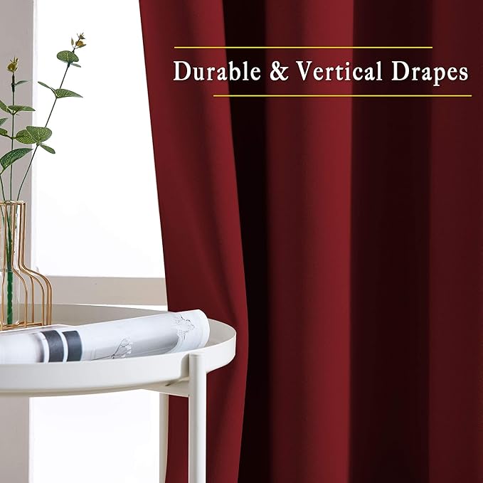 NICETOWN Blackout Draperies Curtain Panels - Thermal Insulated Solid Grommet Blackout Curtains/Panels/Drapes for Living Room(Burgundy Red, 1 Pair, 46 by 54-Inch)