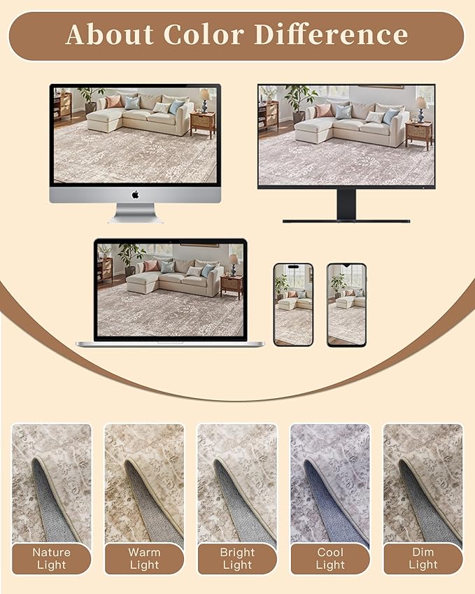 Madane 2x3 Washable Rugs for Entryway, Low Pile Non-Slip Small Area Rug Kitchen Door Mat, Vintage Soft Throw Neutral Rug Floor Mat for Indoor Front Entrance Bathroom Hallway (2 x 3, Brown/Sand)