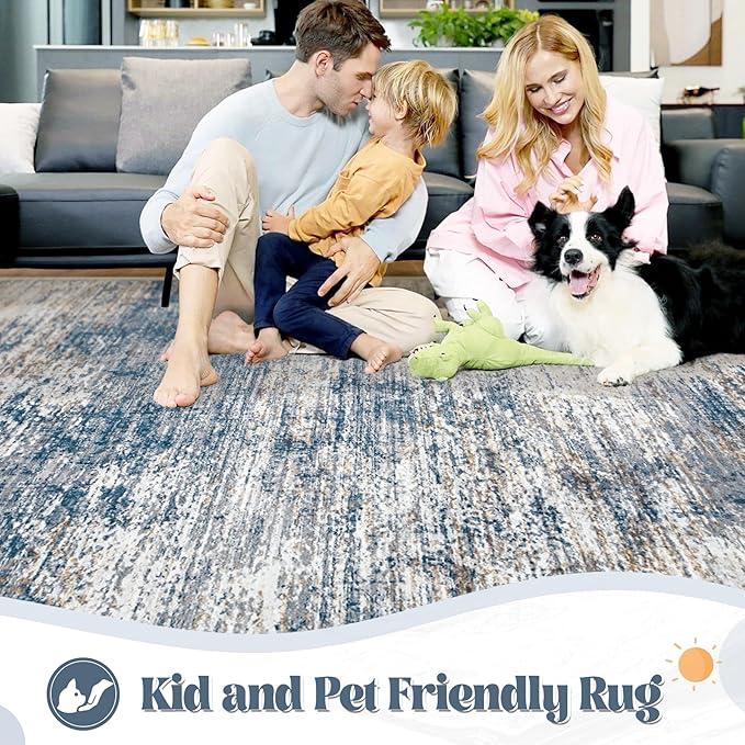 2x7 Runner Rug for Hallway, Washable Modern Abstract Runner Rugs Neutral Soft Non Slip Kids Rug Stain Resistant Indoor Runners for Entryway Bedroom Kitchen Laundry Room(BlueWhite, 2'x7')