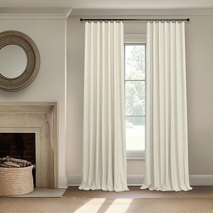 Extra Long Blackout Curtains for 10 Feet High Ceiling Living Room Large Window Back Tab Flax Linen Look Drapes 120 Inches Long 2 Panels Noise Cancelling Thermal Light Blocking Farmhouse Luxury Beige