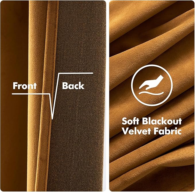 MIULEE Velvet Curtains Golden Brown Elegant Grommet Curtains Thermal Insulated Soundproof Room Darkening Curtains/Drapes for Classical Living Room Bedroom Decor 52 x 90 Inch Set of 2