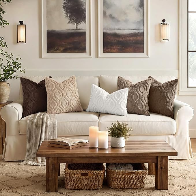 decorUhome Throw Pillow Covers 12x20 Inch Set of 2, Soft Plush Faux Wool Light Khaki Solid Couch Pillow Covers, Accent Farmhouse Neutral Rectangle Pillow Cases for Sofa Bed Living Room