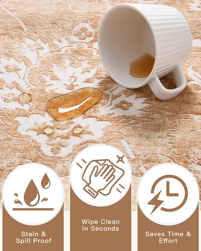 Madane 5x7 Area Rugs for Living Room, Washable Vintage Rug with Non-Slip Backing, Soft Floral Print Throw Rugs Floor Low Pile Carpet for Bedroom Dining Room Farmhouse (5 x 7, Jasper Orange)