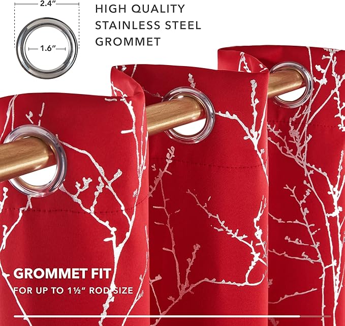 Deconovo Christmas Red Curtains, Blackout Drapes, Soundproof Curtain, Silver Print, 52 x 95 Inch Long, 2 Panels, Machine Washable Window Panel for Living Room Bedroom Festival Party Decoration Kitchen