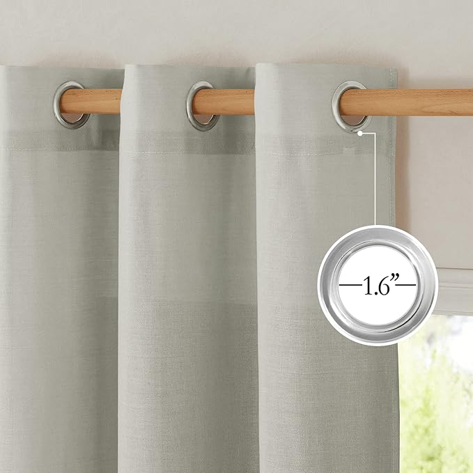 NICETOWN Gray Linen Kitchen Window Curtains Over Sink, Grommet Thick Linen Gray Short Window Treatments Privacy Assured with Light Filtering for Bedroom/Bathroom, W34 x L36, 2 Panels