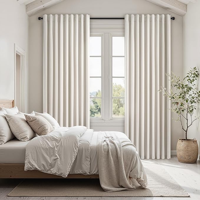 Topfinel 78 Inch Long Linen Blackout Curtains 2 Panels Set for Bedroom Back Tab Rod Pocket Pleated Boho Farmhouse Room Darkening Curtains for Sliding Glass Door,Cream Ivory, 52x78 in Length