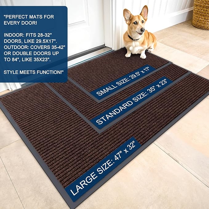 OLANLY Front Door Mat Indoor Outdoor Entrance, Waterproof Heavy Duty Doormat, Fade Resistant, Low Profile, Easy Clean Patio Porch Welcome Floor Mats for Entry, 47x23, Brown