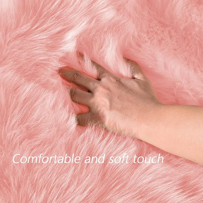 Latepis Pink Faux Sheepskin Round Rugs 6.7ft Cute Furry Rug for Bedroom Girls Large Circle Rug for Living Room Entertainment Room Fluffy Rugs Luxury Home Decor