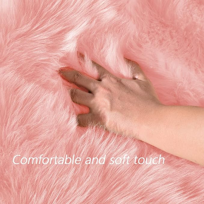 Latepis Big Pink Area Rugs for Living Room 6.7x10 Faux Sheepskin Fur Rug Washable Fluffy Rugs for Bedroom Fuzzy High Pile Plush Rug for Girls Room Luxury Home Decor