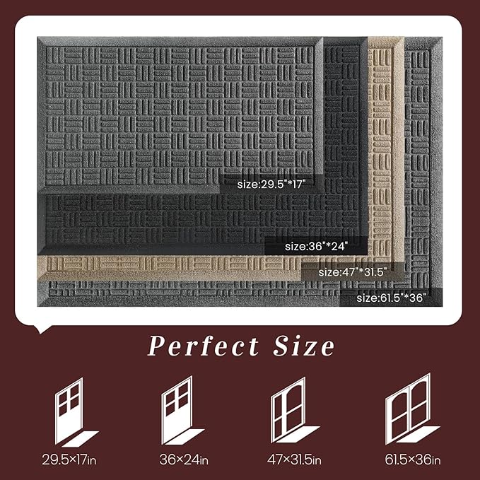Mibao Front Door Mat Indoor Outdoor Entrance, Dirt Trapping Waterproof All-Season, All-Weather Doormat, Non-Slip Durable Natural Rubber Low Profile Easy Clean Patio Entrance Mat, 61.5" x 36", Black