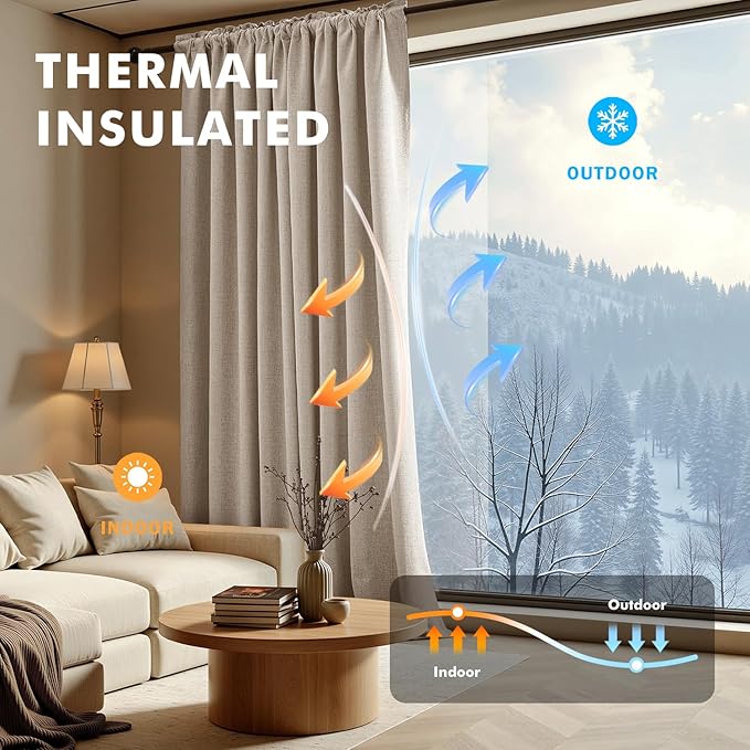 MIULEE 100% Blackout Linen Curtains for Bedroom, Taupe Solid Luxury Decor Thermal Insulation Room Darkening Drapes for Living Room Nursery Back Tab Rod Pocket 42 x 72 Inches, 2 Panels
