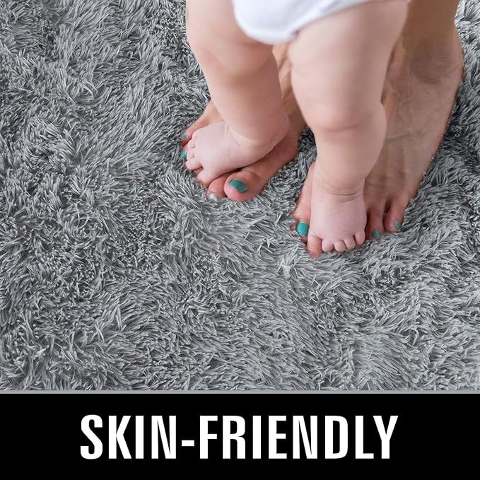 TWINNIS Super Soft Shaggy Rugs Fluffy Carpets, 7x10 Feet, Indoor Modern Plush Area Rugs for Living Room Bedroom Kids Room Nursery Home Decor, Upgrade Anti-Skid Rectangular Fuzzy Rug, Grey