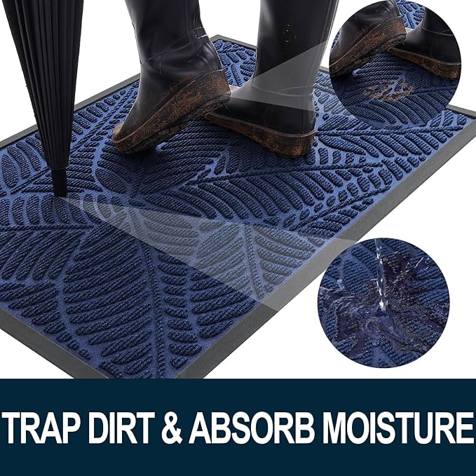 Colorxy Waterproof Doormat, Sturdy Natural Rubber Front Indoor Mat, Non Slip Low Profile Indoor Outdoor Door Mats, Stain and Fade Resistant Floor Mat, Easy Clean Patio Entrance Mat, 71''x23'', Navy