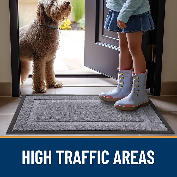 OLANLY Front Door Mat Indoor Outdoor Entrance, Waterproof All-Season, All-Weather Doormat, Sturdy Natural Rubber, Low Profile, Easy Clean Patio Porch Entryway Mat, 35x23, Classic Gray