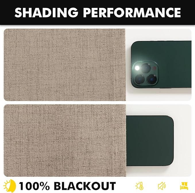 MIULEE 100% Blackout Linen Curtains for Bedroom, Brown Solid Luxury Decor Thermal Insulation Room Darkening Drapes for Living Room Nursery Back Tab Rod Pocket 42 x 84 Inches, 2 Panels