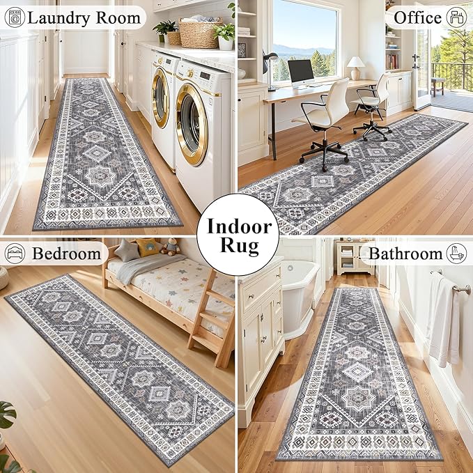 HEBE Washable Kitchen Rugs Runner 2'x 10', Non Slip Hallway Runner Rug, Low Pile Entryway Rug Laundry Room Mat Kitchen Carpet Runners for Hallways, Bathroom, Laundry, Bedside Rug