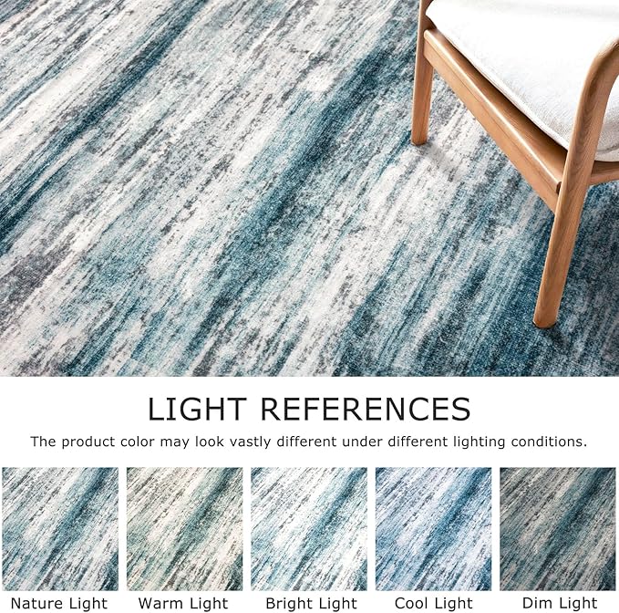 KOZYFLY Modern Abstract Runner Rug, 2x8 Kitchen Rugs Non-Slip Washable Soft Striped Hallway Runner Rugs, Print Blue Carpet Runner for Entryway Bathroom Laundry Room Foyer