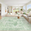 Area Rug 8x10 Washable Rug, Vintage Boho Medallion Rugs Non-Slip Soft Low Pile Large Distressed Rug Indoor Retro Carpet for Living Room Bedroom Dining Room Home Office (SageGreen, 8'x10')