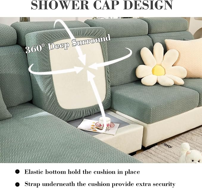 Couch Covers for 3 Cushion Sofa Pet Friendly Couch Cushion Covers Universal Sofa Covers Washable Stretch Slipcovers for Sectional Sofa (Texture Green,Large Triple Seat Cover)
