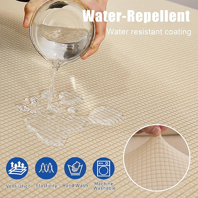 Water Repellent Sofa Cushion Slipcovers, Stretch Couch Cushion Cover for Loveseat Cushion Couch, Washable (Medium, Ivory)