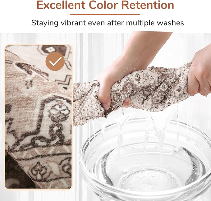 OPPODREAM Soft 6x9 Area Rugs, Washable Rug 6x9 with Non Slip Backing, Faux Cashmere Low-Pile 6 x 9 Carpet, Brown