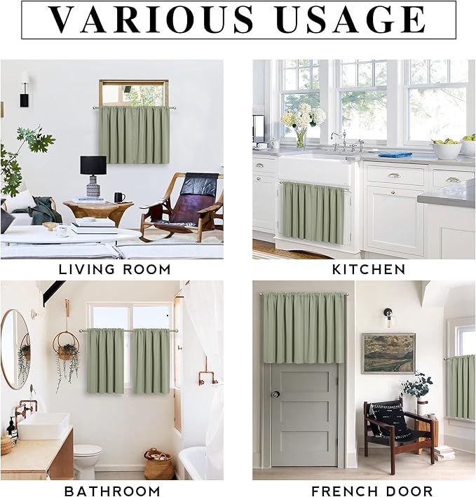 RYB HOME Blackout Curtains for Bedroom Living Room 63 inches Long, Thermal Insulated Privacy Rod Pocket Drapes for Nursery Office Home Theater, Width 34 by Length 63, Sage Green, 2 Panels