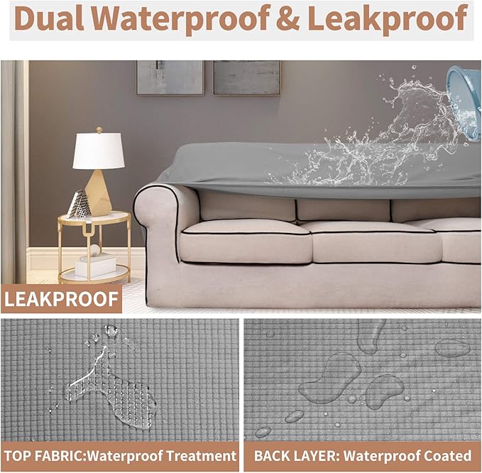 Easy-Going 100% Waterproof Couch Cover, Dual Waterproof Sofa Cover, Stretch Jacquard Sofa Slipcover, Leakproof Furniture Protector for Kids, Pets, Dog and Cat (Sofa, Light Gray)