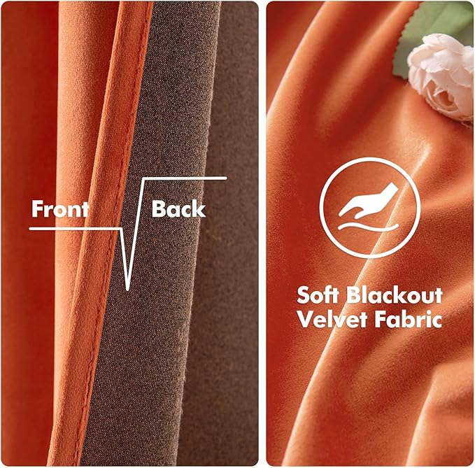 MIULEE Orange Velvet Curtains Fall Thermal Insulated Soundproof Room Darkening Blackout Curtains, Grommet Black Out Window Drapes for Home Theatre/Girls Room/Wedding 52 x 108 Inch Set of 2