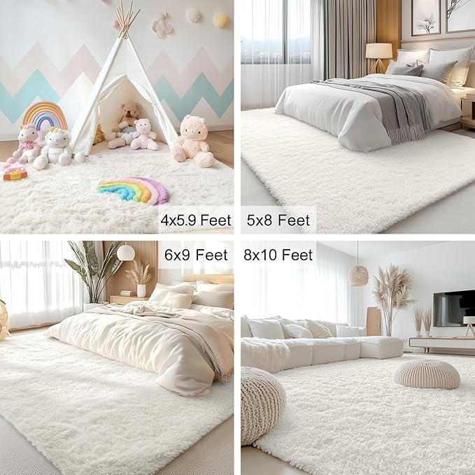 OLANLY 3x9 Machine Washable Runner Rugs for Hallway, Soft Fluffy Shaggy Bedside Rugs for Bedroom, Living Room, Indoor Floor Carpet for Kids Girls and Boys, Nursery Rooms, Home Decor Aesthetic, Ivory