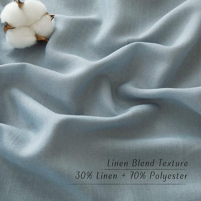 NICETOWN Thick Linen Stone Blue Curtains for Kitchen, Grommet Short Semi Sheer Window Treatments Privacy Assured with Light Filtering Linen Blend for Cafe/Boys Room, 2 Panels, W55 x L54