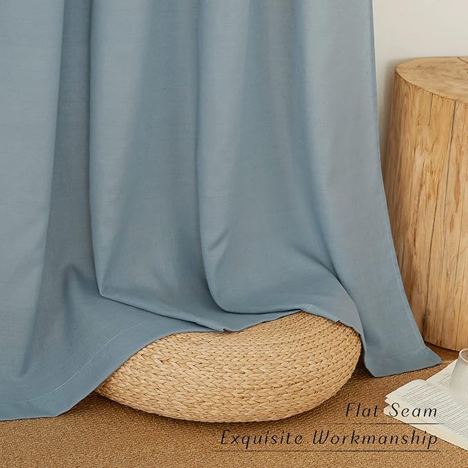 NICETOWN Thick Flax Linen Stone Blue Curtains for Living Room, Grommet Vertical Drapes Linen Blend Curtains Privacy Added with Light Filtering for Villa/Bedroom, W55 x L90, 1 Pair