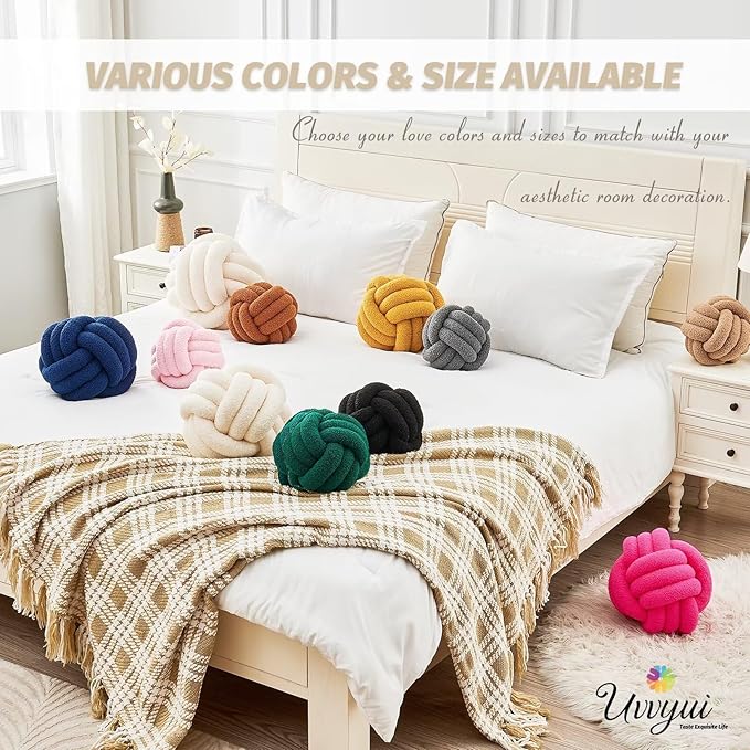 Uvvyui Knot Pillow Ball, Soft Home Decorative Round Throw Pillow, Handmade Knotted Plush Pillow, Round Boucle Pillow Cushion (8.6 Inches Light Grey)