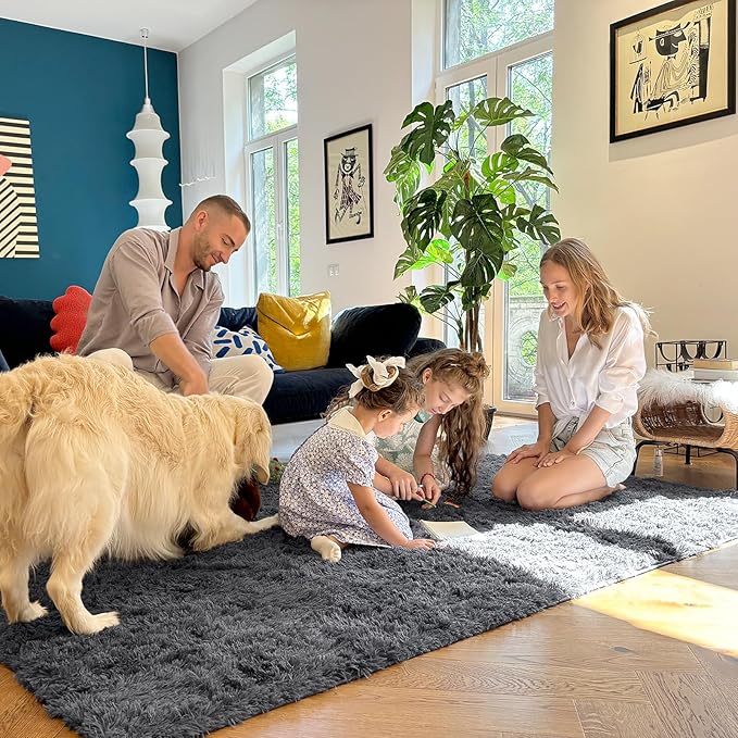 OLANLY 7x9 Machine Washable Large Area Rugs for Living Room, Bedroom, Soft Fluffy Shaggy Bedside Rug, Indoor Floor Carpet for Kids Girls and Boys, Dorms, Nursery, Home Decor Aesthetic, Grey