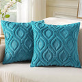 decorUhome Summer Throw Pillow Covers 22x22 Inch Set of 2, Soft Plush Faux Wool Teal Solid Couch Pillow Covers, Accent Euro Sham Farmhouse Neutral Square Pillow Cases for Sofa Bed Living Room
