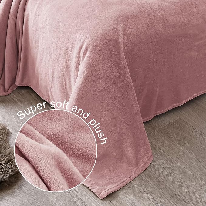 Exclusivo Mezcla Fleece Blanket Twin Size for Bed, Super Soft and Warm, All Season, Cozy, Plush, Lightweight, 60x80 Inches Dusty Pink