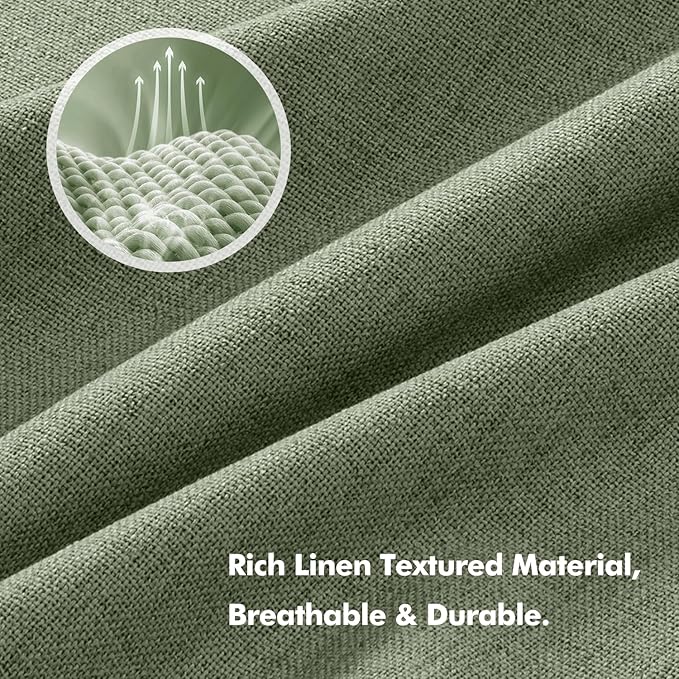 MIULEE 100% Blackout Linen Curtains for Bedroom, Sage Green Solid Luxury Decor Thermal Insulation Room Darkening Drapes for Living Room Nursery Back Tab Rod Pocket 42 x 96 Inches, 2 Panels