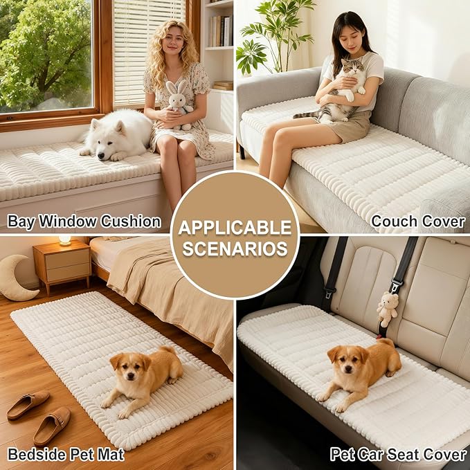 hyha Couch Covers for Dogs Washable, Non Slip Plush Dog Sofa Protectors, Fuzzy Pet Couch Covers for 3 Cushion Sofa Pet Friendly (White, 27.6" x 59")