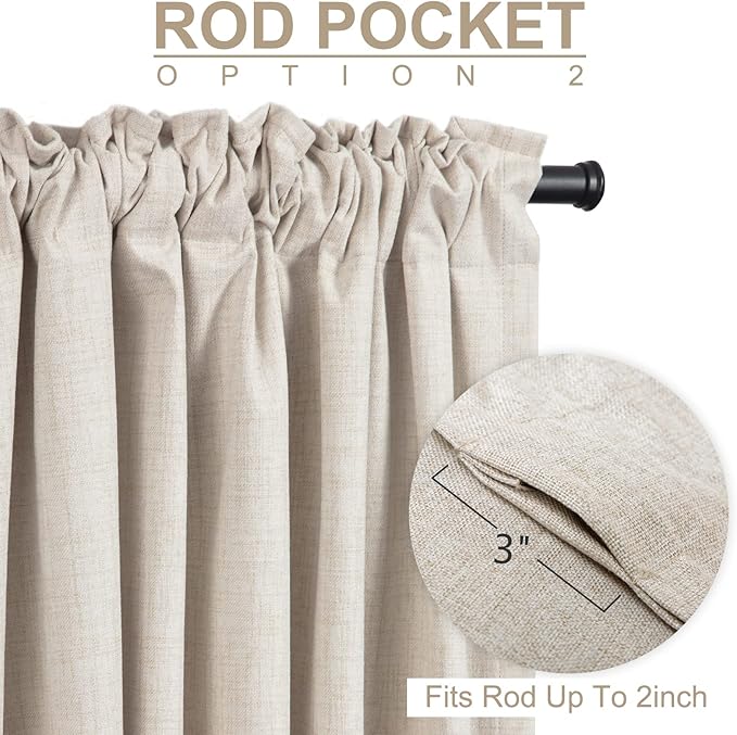 100% Blackout Shield Linen Blackout Curtains for Bedroom 90 Inches Long, Back Tab/Rod Pocket Living Room Drapes, Thermal Insulated Blackout Curtains 2 Panels Set, 50" W x 90" L,Cream