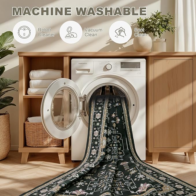 4x6 Area Rugs for Living Room: Washable Rug Soft Vintage Boho Medallion Carpet Indoor Floor Non-Slip Stain Resistant Large Carpets for Bedroom Dining Room Farmhouse Nursery Home Office Black