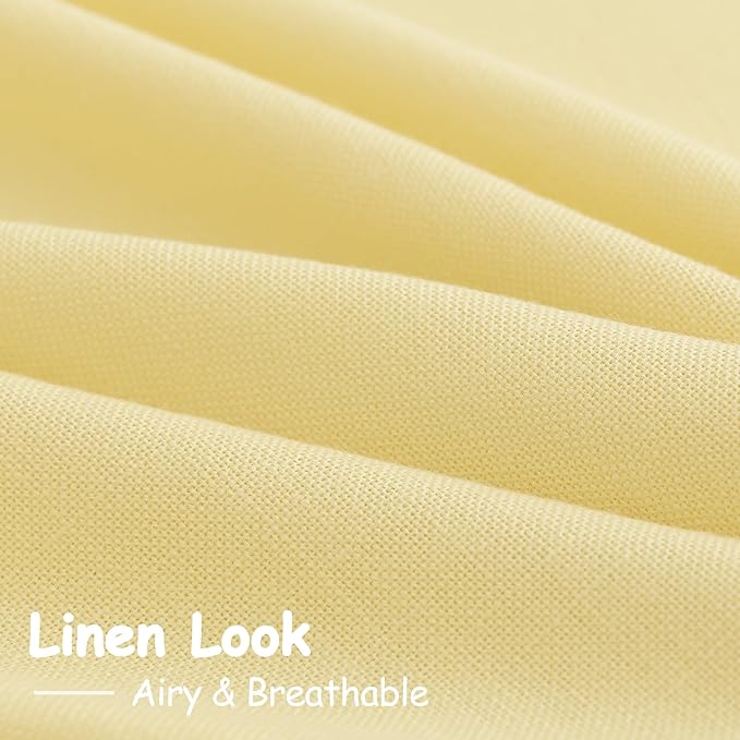 Nanspring Yellow Linen Semi Sheer Curtains 72 Inch Length for Living Room Back Tab Rod Pocket Modern Farmhouse Coastal Decor Cotton Textured Gauze Curtains 72 Inches Long for Dining Room Office 52x72