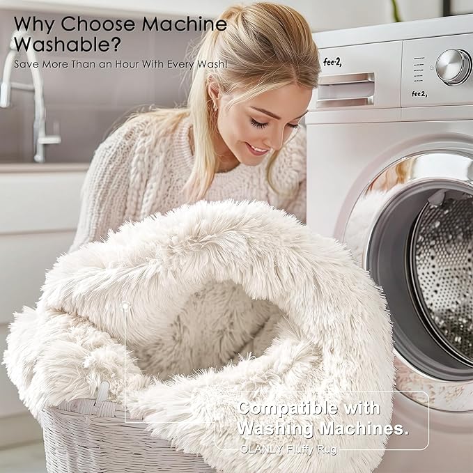 OLANLY 5x11 Machine Washable Large Area Rugs for Living Room, Bedroom, Soft Fluffy Shaggy Bedside Rug, Indoor Floor Carpet for Kids Girls and Boys, Dorms, Nursery, Home Decor Aesthetic, Ivory