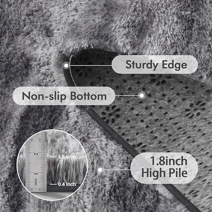 Area Rugs for Living Room, Tie-Dyed 5x7 Feet Soft Fluffy Shagg Plush Rug High Pile Large Indoor Modern Non-Slip Floor Carpet for Bedroom Nursery Kids Home Room Dorm Decor Aesthetic Grey