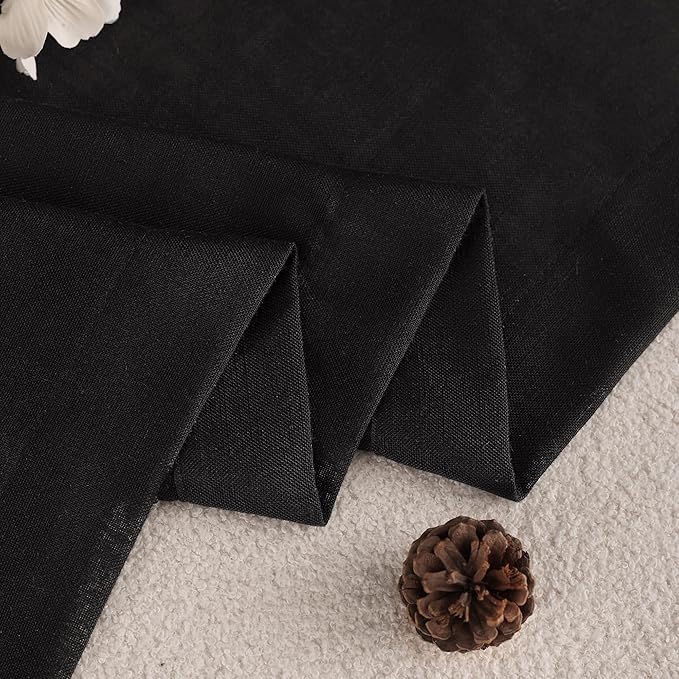 Black Linen Curtains 45 inches Long for Bedroom Back Tab Light Filtering Privacy Semi Sheer Black Curtains Living Room Boho Rustic Farmhouse Cotton Textured Gauze Curtain 2 Panel Set