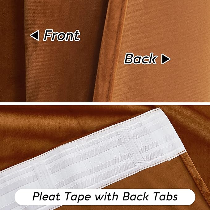 RYB HOME Velvet Curtains 96 inch, Room Darkening Window Curtains for Living Room Thermal Insulated Privacy Backdrop with Back Tab Loop for Bedroom, Golden Oak, W52 x L96 inch, 2 Panels