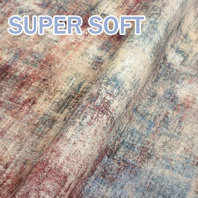 IOHOUZE Abstract Runner Rug 3x14 Ft Washable Runners for Hallways, Non Slip Kitchen Runner Printed Faux Wool Entryway Runner Indoor, Modern Abstract Floor Carpet for Hall Stair, Red/Multi