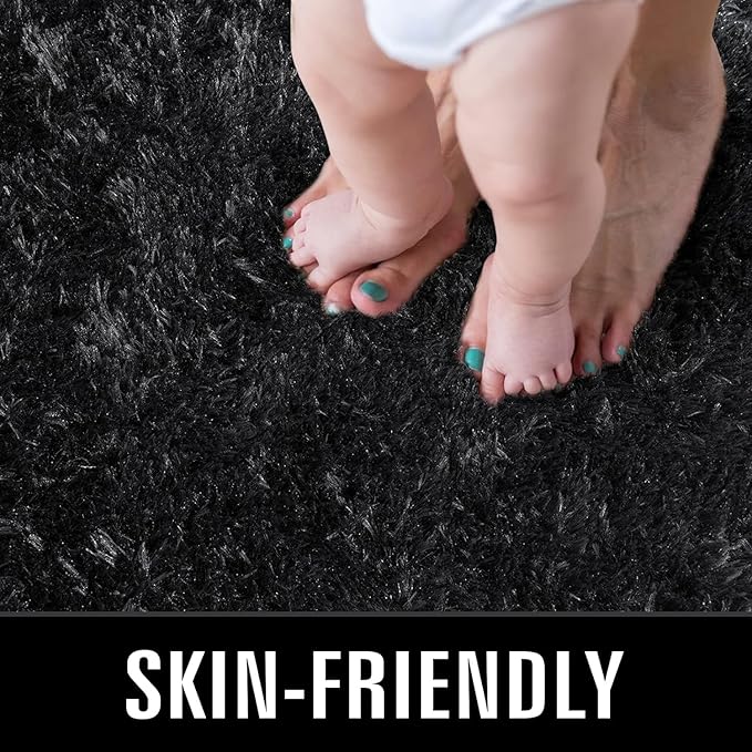 TWINNIS Super Soft Shaggy Rugs Fluffy Carpets,9x11 Feet, Indoor Modern Plush Area Rugs for Living Room Bedroom Kids Room Nursery Home Decor, Upgrade Anti-Skid Rectangular Fuzzy Rug, Black