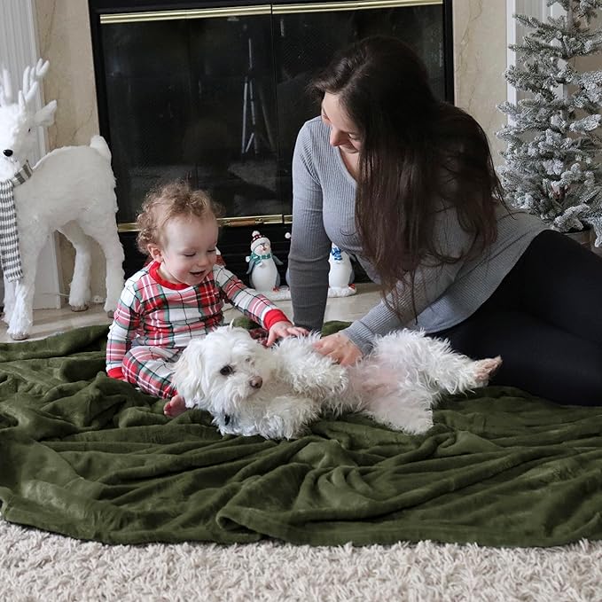 Bedsure Fleece Blanket Queen Blanket Olive Green - Bed Blanket Soft Lightweight Plush Fuzzy Cozy Luxury Microfiber, 90x90 inches