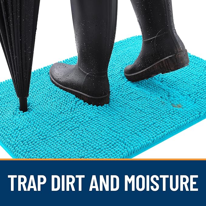 OLANLY Dog Door Mat for Muddy Paws 35x24, Absorbs Moisture and Dirt, Absorbent Non-Slip Washable Doormat, Quick Dry Chenille Mud Mat for Dogs, Entry Indoor Entryway Carpet for Inside Floor, Aqua Blue
