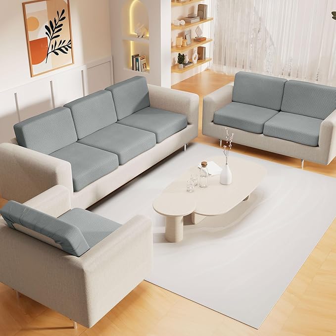 hyha Waterproof Couch Cushion Covers, Sectional Sofa Cushion Slipcovers L Shape, Thick Stretch Jacquard Fabric, Washable Chaise Lounge Cover with Elastic Bottom (1 Piece for Chaise, Light Grey)