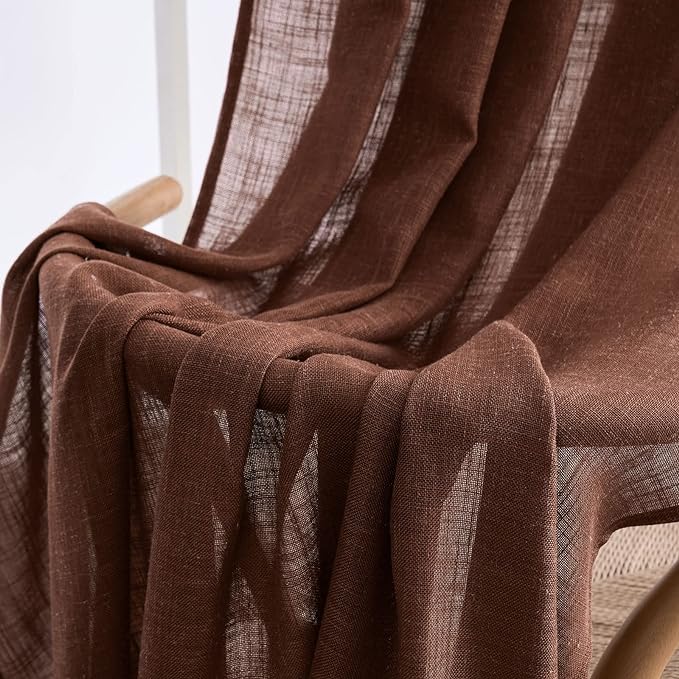 MIULEE Chocolate Brown Linen Curtains 96 Inch Long for Bedroom Living Room, Soft Thick Linen Textured Window Drapes Semi Sheer Light Filtering Back Tab Rod Pocket Burlap Look Decor, 2 Panels